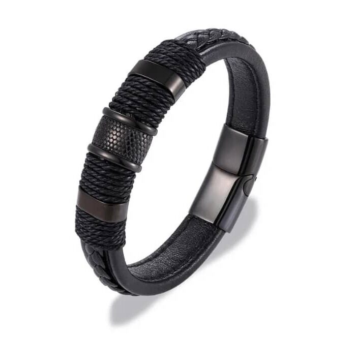 Men's Leather Bracelet- Black