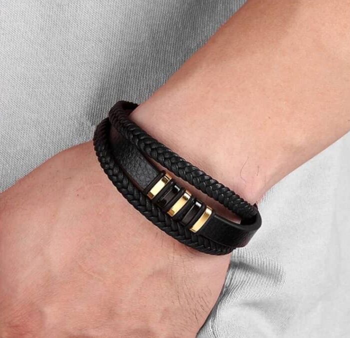 Men's Leather bracelet- Black