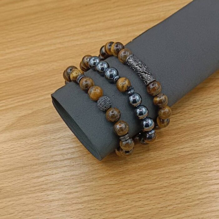 Men's Brown Beaded Bracelet with mixed designs