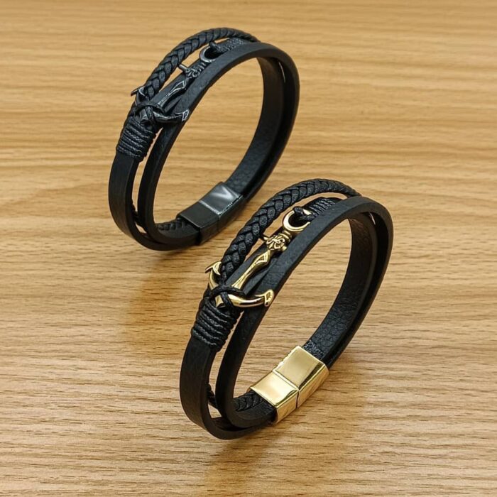 Men's Leather Bracelet- Black