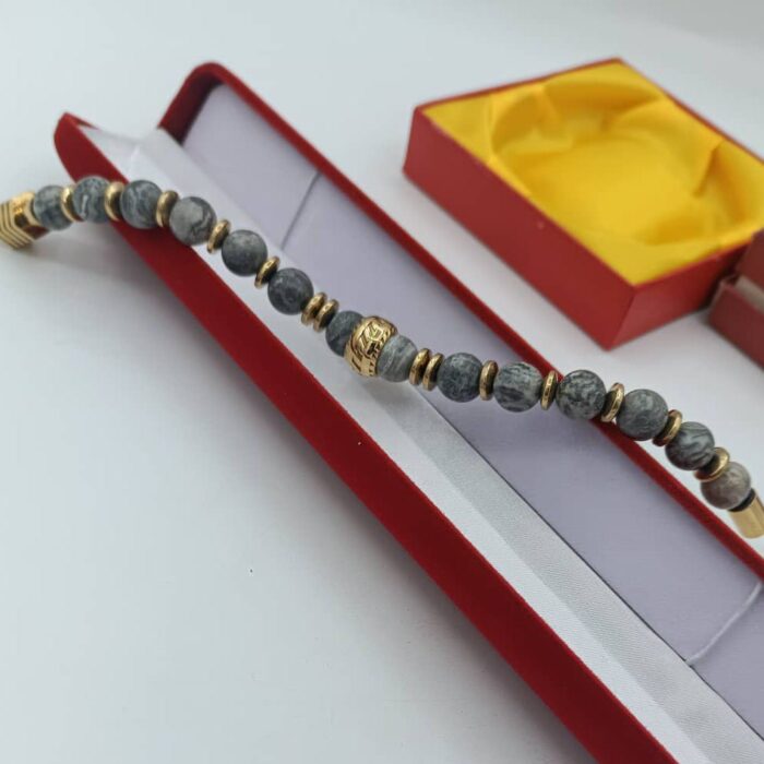 Men's Beaded Bracelet- Metal Centerpiece
