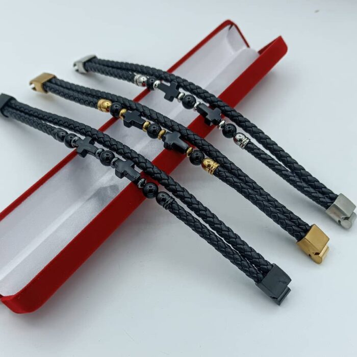 Men's Leather Bracelet -with beads