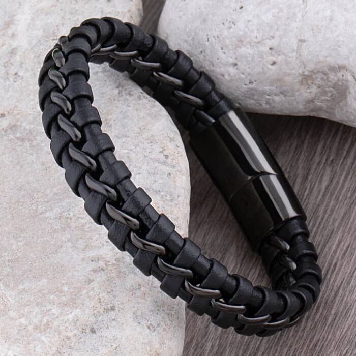 Men's Leather Bracelet- Black