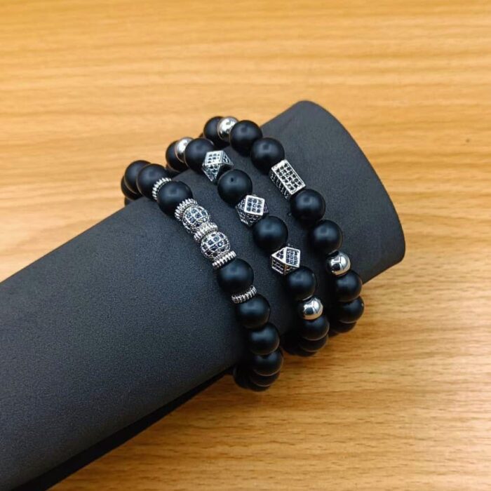 Men's Black & Silver Beaded Accent- Rubik Accents