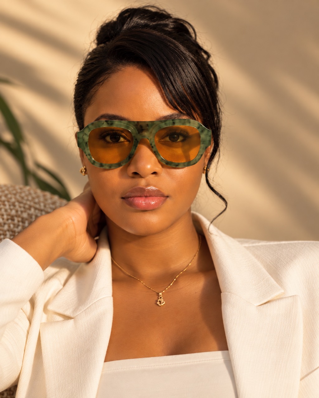 Green patterned statement sunglasses